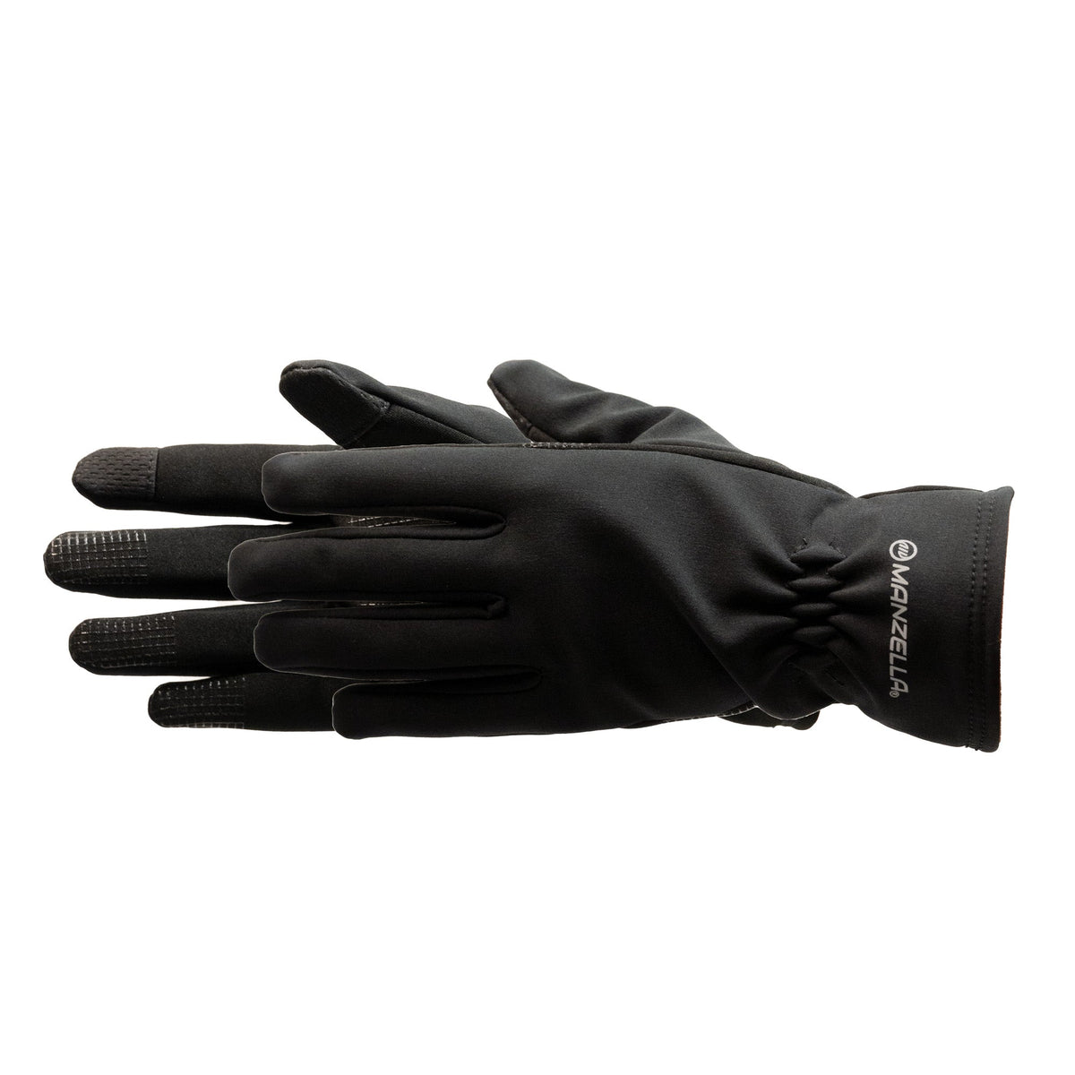 Women's Manzella Intrepid Polartec Windbloc Sport Gloves in black, showing the insulated, windproof glove design for outdoor activities.
#color_black