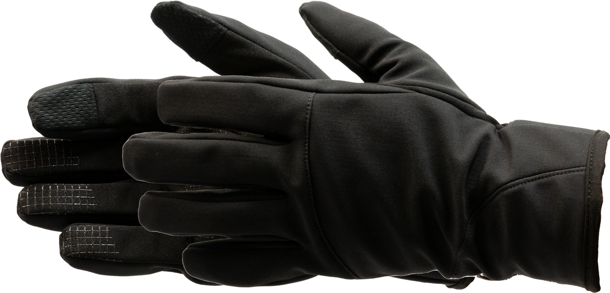 Black Manzella men's Wanderer Polartec Windbloc sport gloves with textured palms and elastic cuffs for warmth and grip.
#color_black