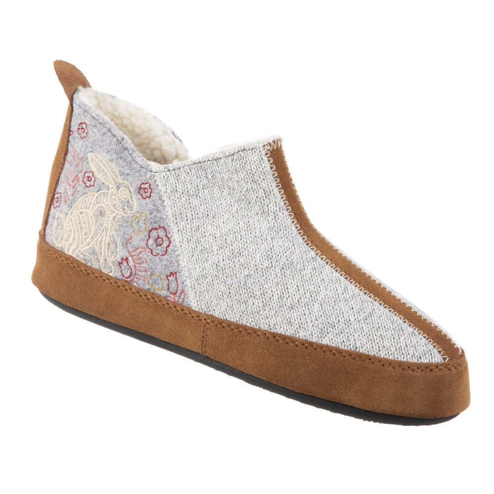 Women's Forest Bootie Slippers in Heather Grey Hare Right Angled View#color_heather-grey-hare