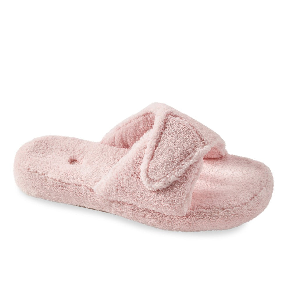 Women's Spa Slide Slippers in Pink Right Angled View#color_pink