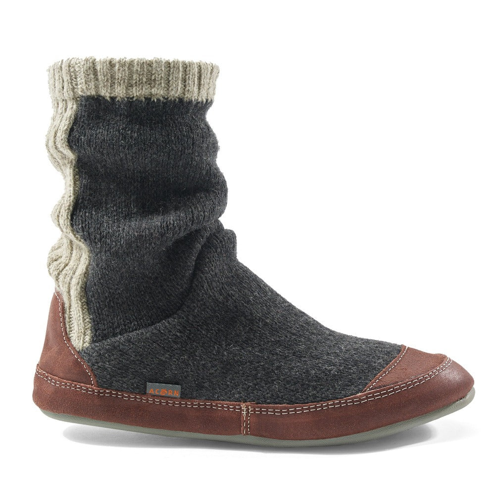 Men's Wool Slipper Sock. Slouch Boots in Charcoal Ragg Wool Profile#color_charcoal-ragg-wool