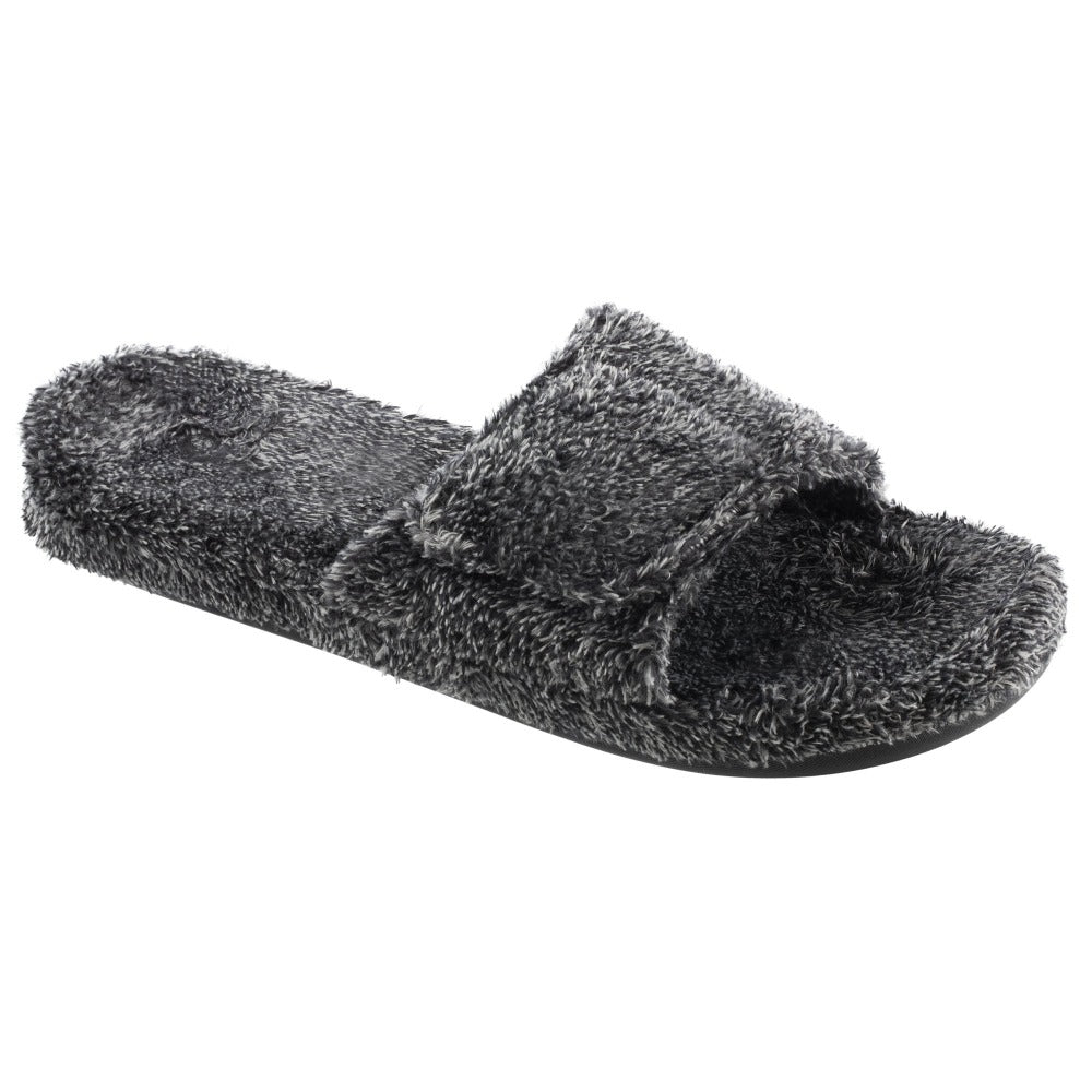 Men's Spa Slide Slippers in Black Right Angled View#color_black