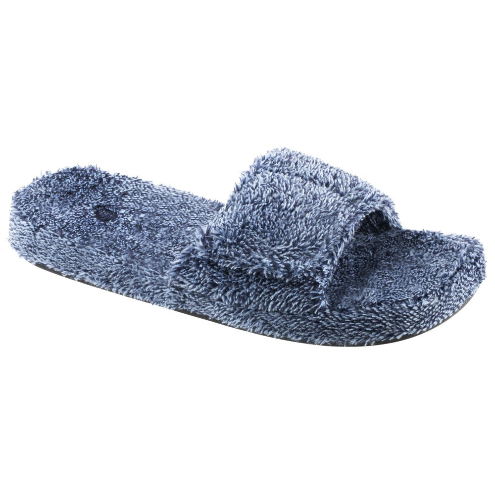 Men's Spa Slide Slippers in Navy Heather Right Angled View#color_navy-heather