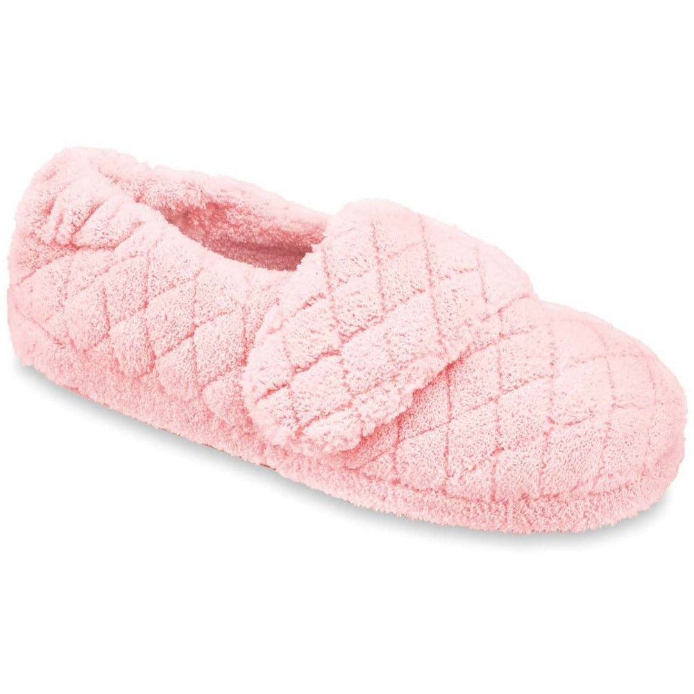 Women's Adjustable Spa Wrap Slippers in Pink Right Angled View#color_pink