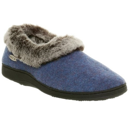 Women's Faux Fur Collar Slippers in Navy/Blue Right Angle View#color_navy-blue