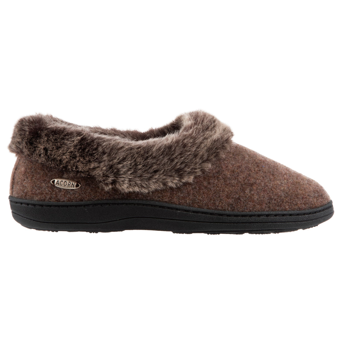Women's Faux Fur Collar Slippers in smokey taupe Right Angle View#color_smokey-taupe