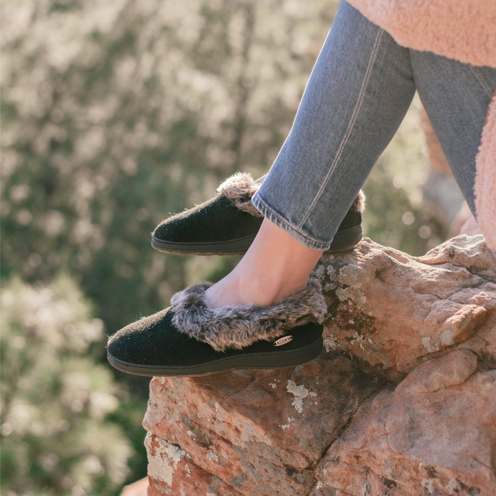 Women's Faux Fur Collar Slippers in Navy/Blue View#color_navy-blue