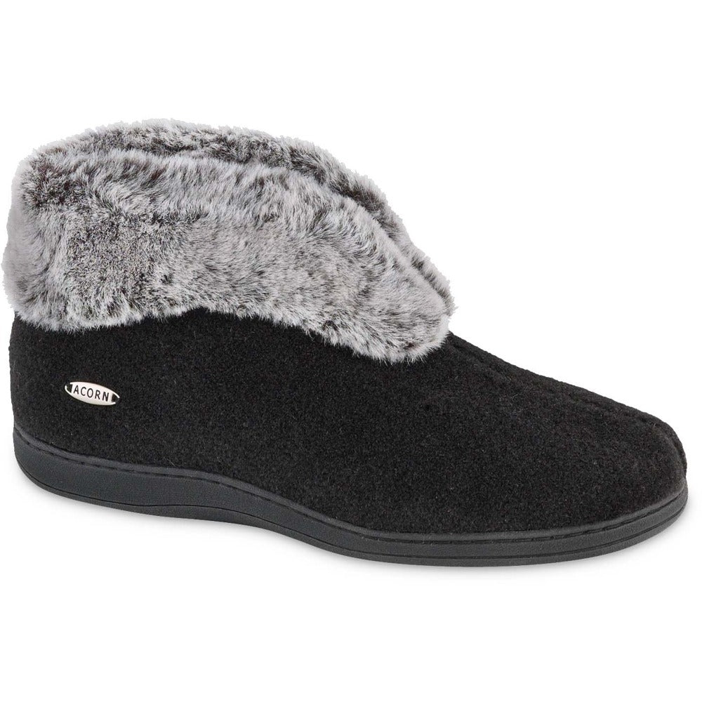 Acorn Women's Faux Fur Chinchilla Bootie in Black Angle View#color_black