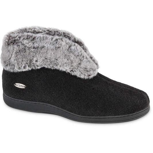 Acorn Women's Faux Fur Chinchilla Bootie in Black Angle View#color_black