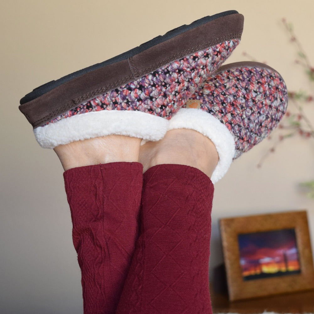 Women's Jam Mule Slippers on figure with legs up in the air crossed at ankles

#color_raspberry
