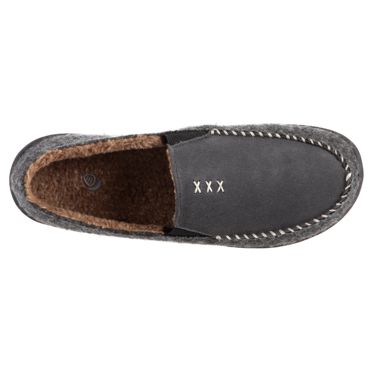 Acorn Men's Crafted Moc Slipper in Charcoal Top Down View#color_ash