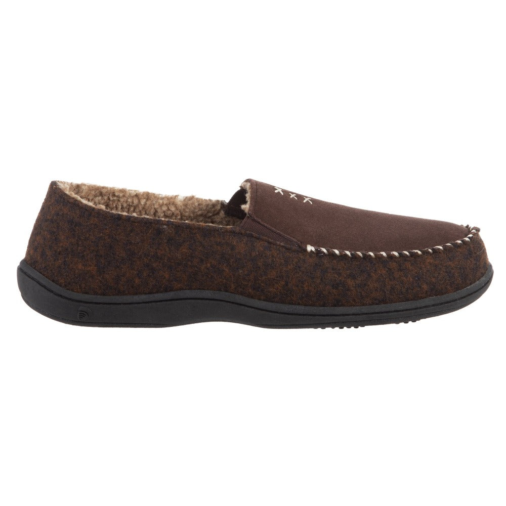 Acorn Men's Crafted Moc Slipper in Walnut Profile View#color_walnut