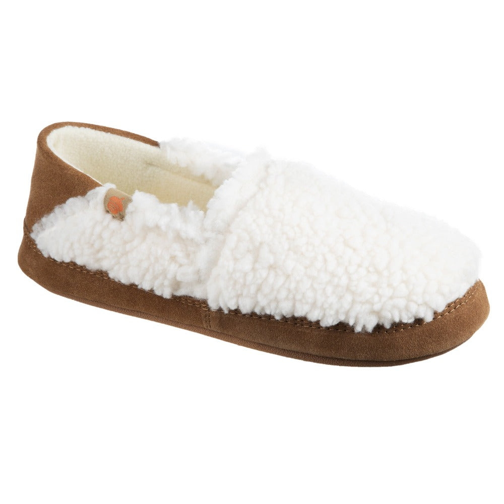 Women’s Acorn Moc with Collapsible Heel Slipper in Buff Popcorn Right Angled View#color_buff-popcorn