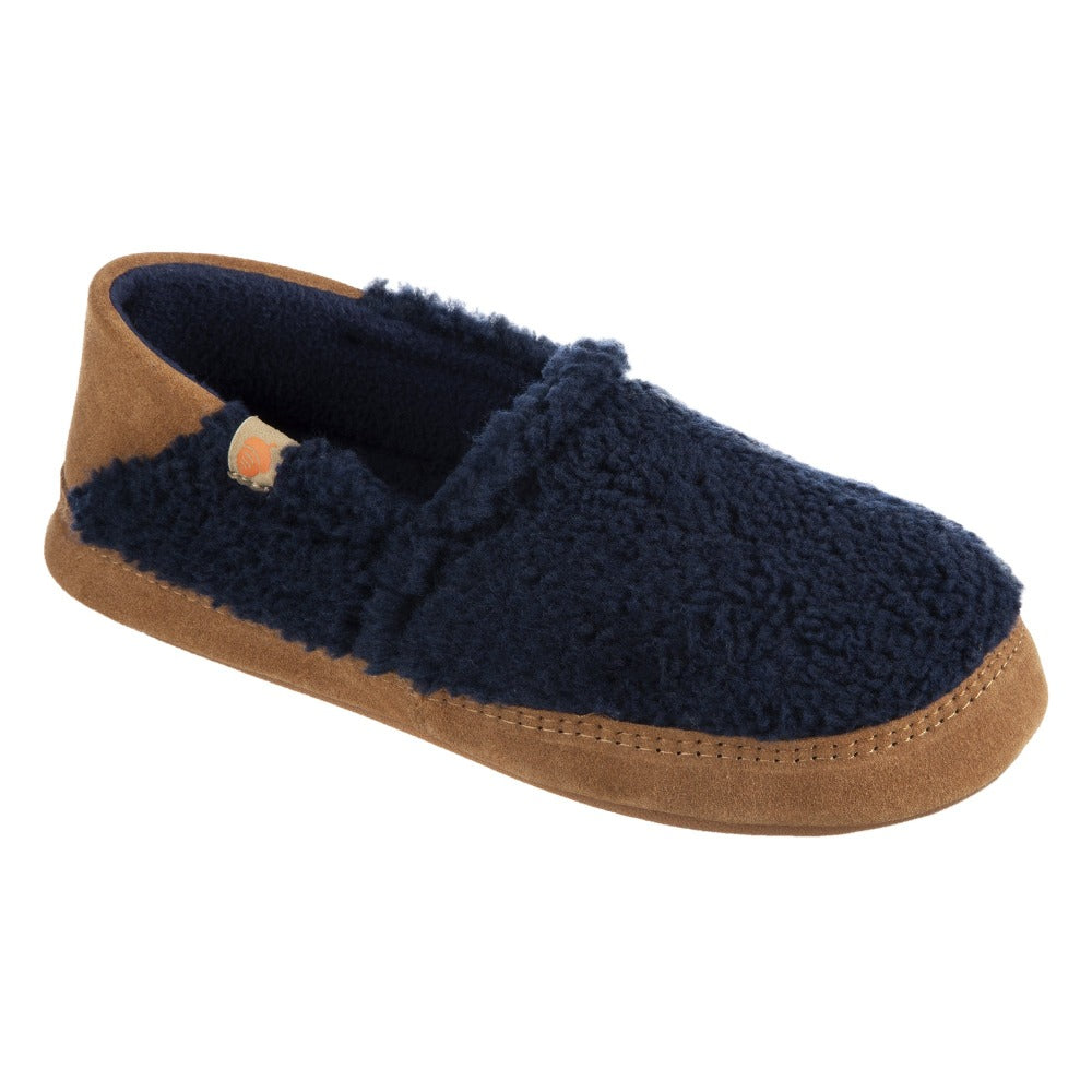 Women’s Acorn Moc with Collapsible Heel Slipper in Navy Blue Right Angled View#color_navy-popcorn