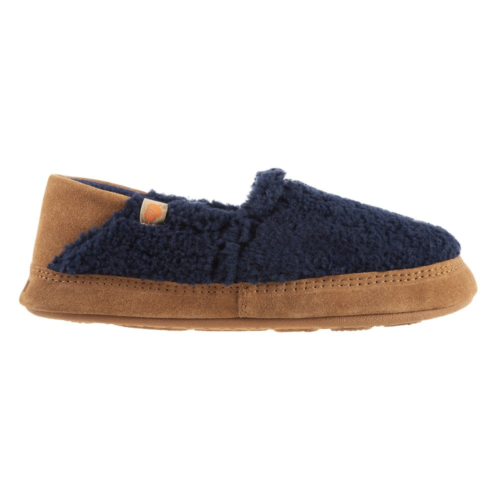 Women’s Acorn Moc with Collapsible Heel Slipper in Navy Blue Profile #color_navy-popcorn