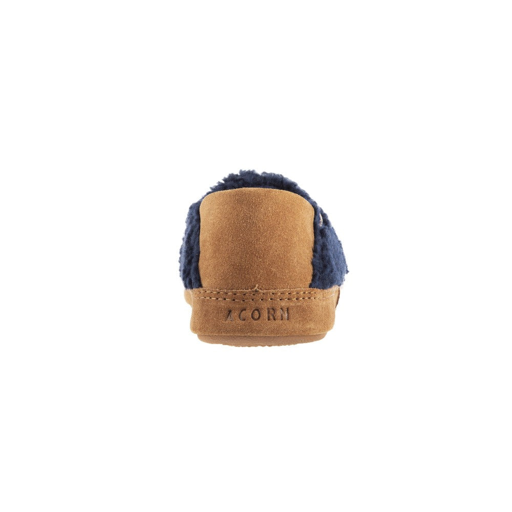 Women’s Acorn Moc with Collapsible Heel Slipper in Navy Blue Back Heel#color_navy-popcorn