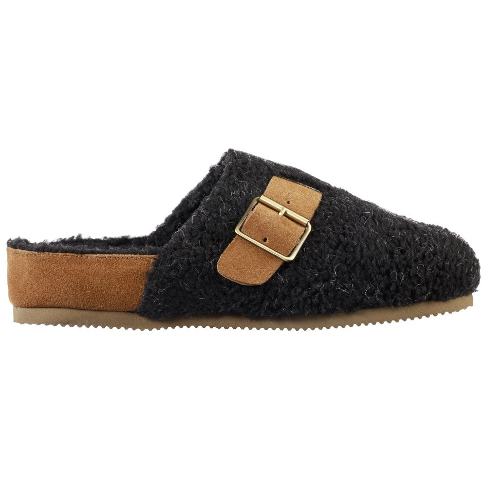 Women's Recycled Ela Clog in Black Side Profile View#color_black