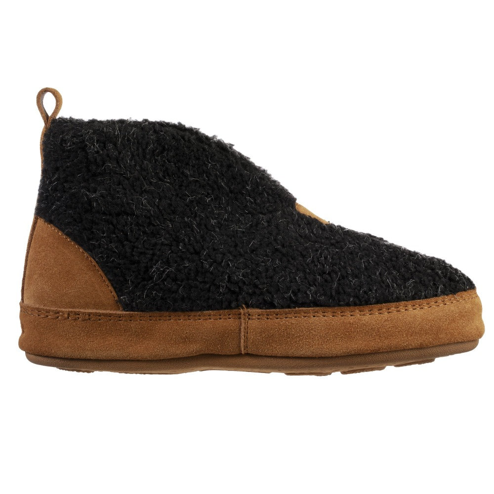 Women's Recycled Ela Booties in Black Side Profile View#color_black