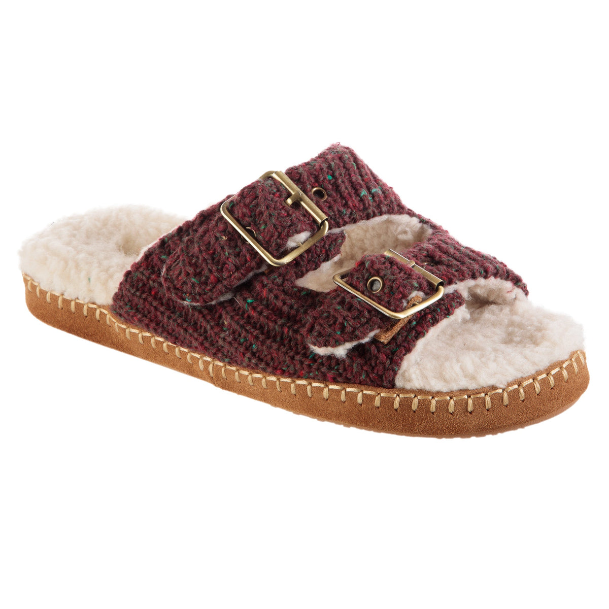 Women's Camden Double Buckle Slide -  Garnet  profile view#color_garnet