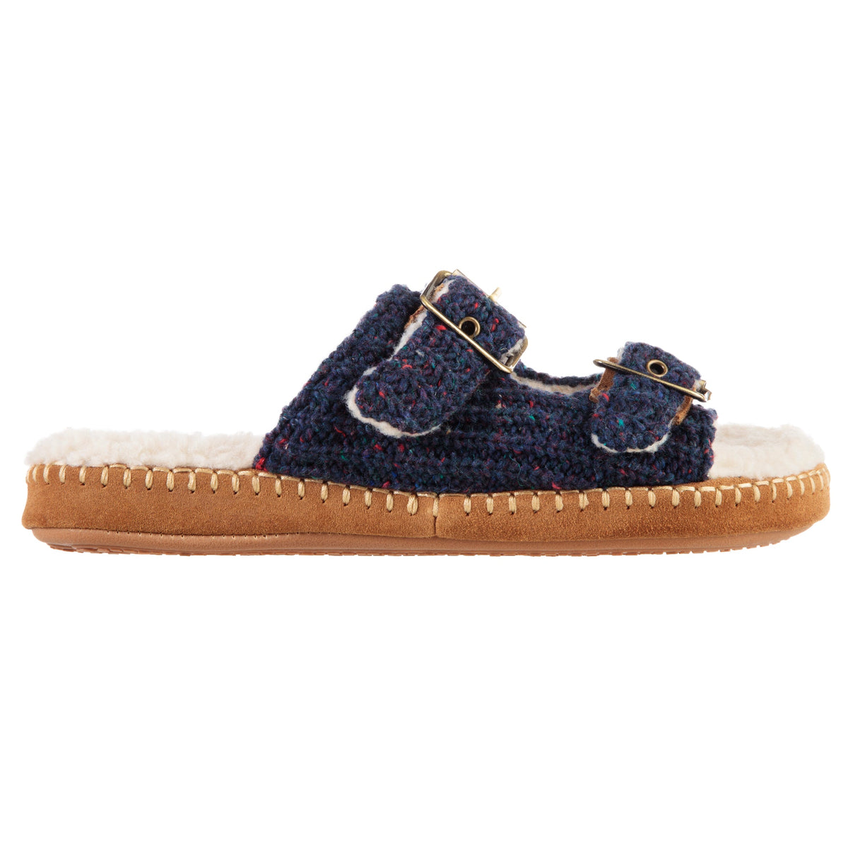 Women's Camden Double Buckle Slide -  Navy side view#color_navy-blue