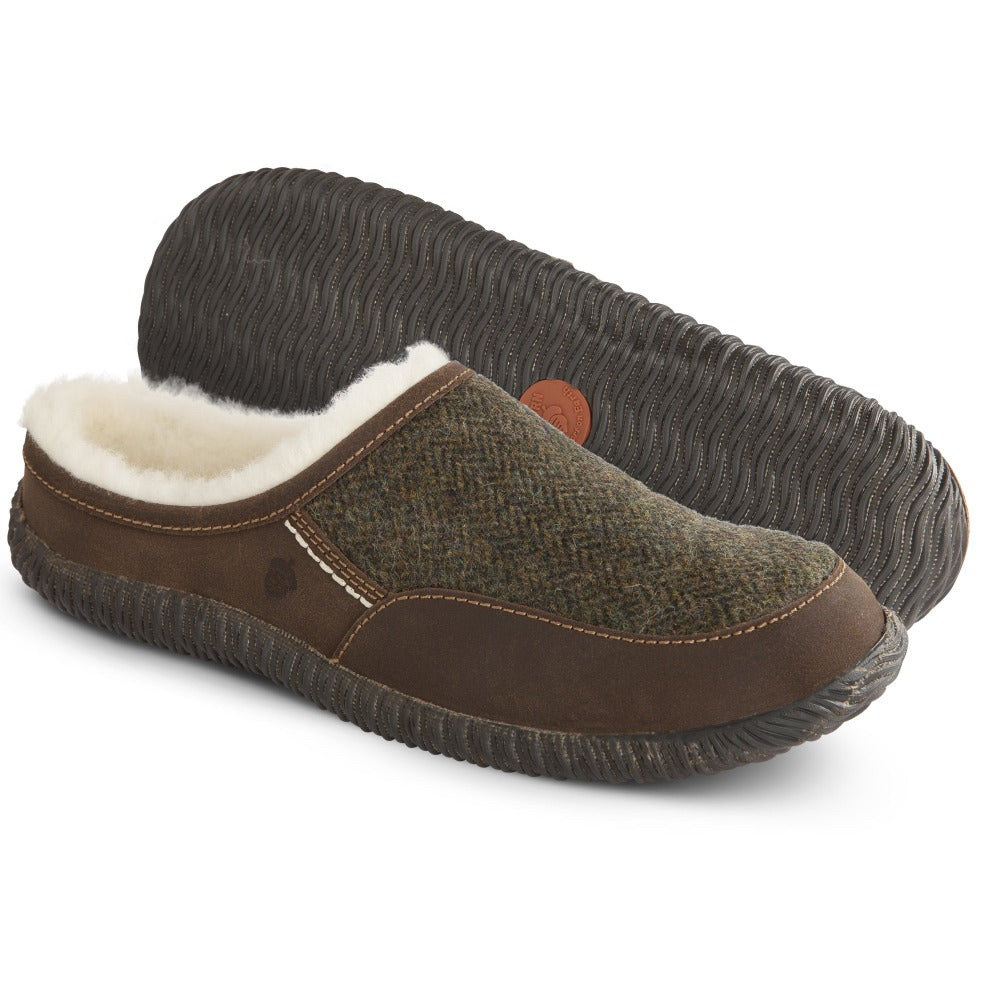Acorn Rambler Slide Slipper in Olive Pair View#color_olive-tweed