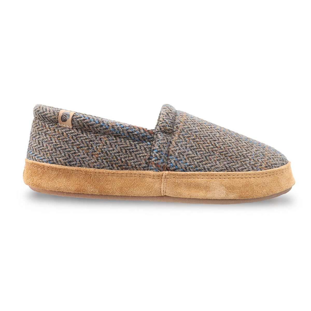 Men's Acorn plaid tweed moccasin footwear in taupe with a classic design perfect for seasonal wear.

#color_taupe