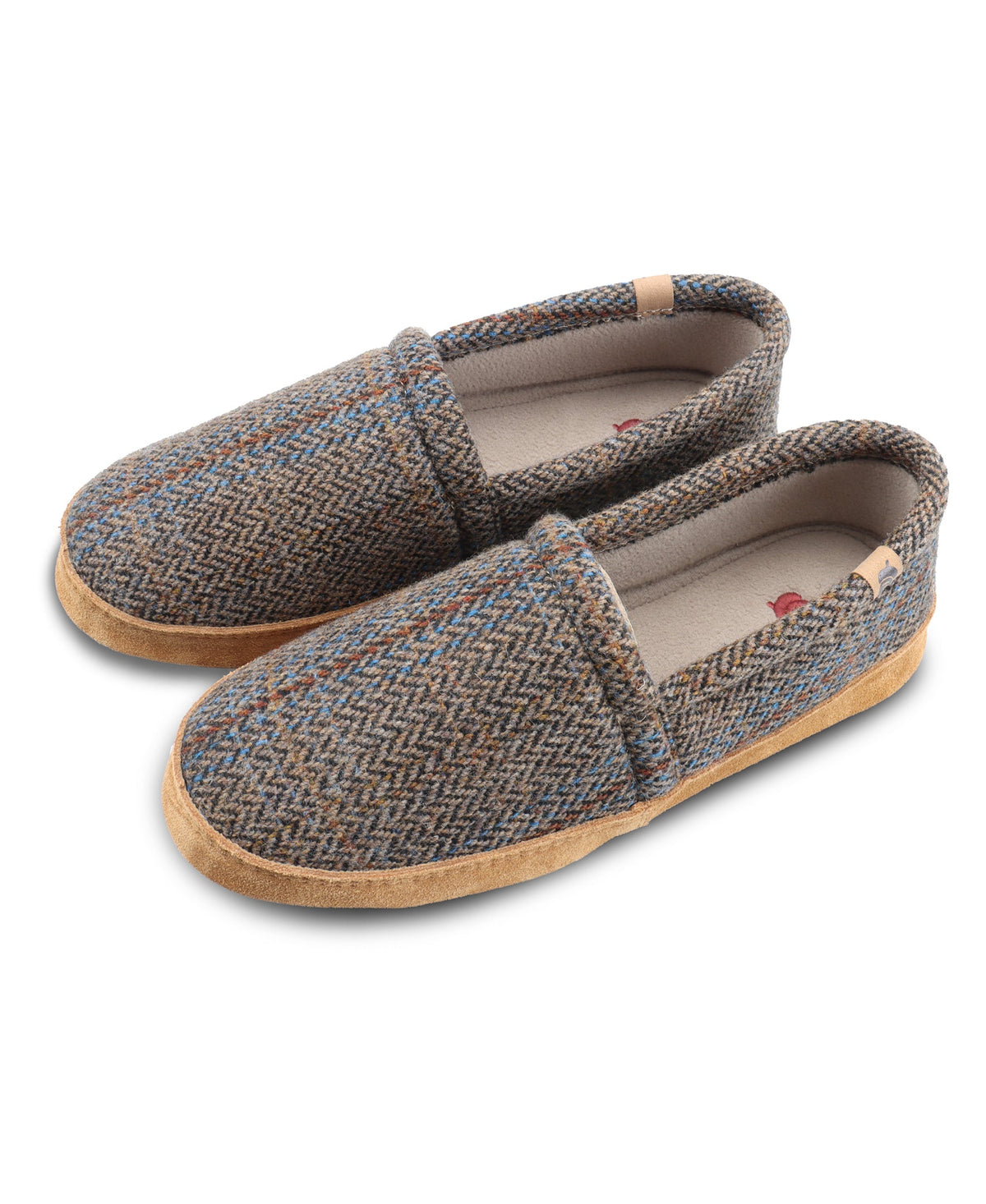 Men's Acorn plaid tweed moccasin footwear featuring a classic design in taupe, ideal for seasonal casual wear.

#color_taupe