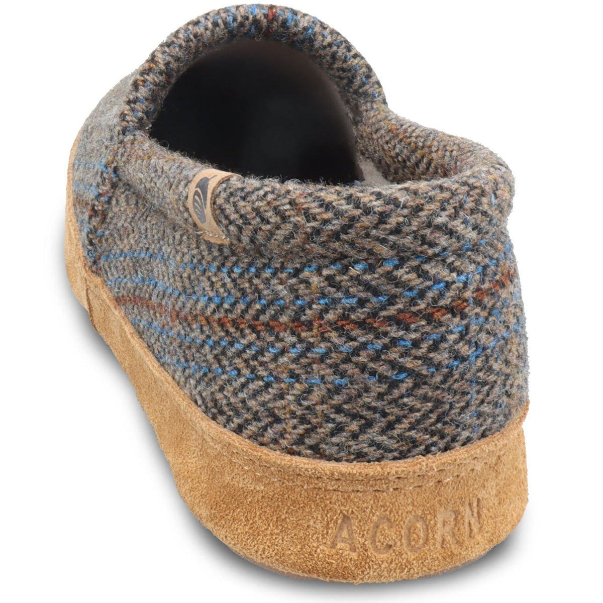 Men's Acorn plaid tweed moccasins, seasonal footwear in taupe, featuring a comfortable slip-on design and classic style.

#color_taupe