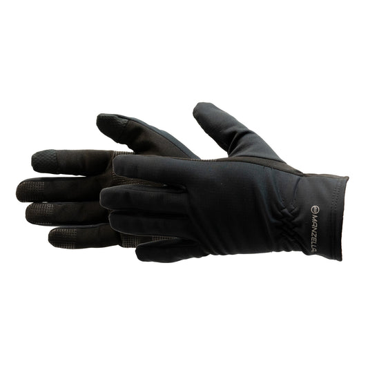 Men's Manzella Intrepid Polartec Windbloc sport gloves in black, featuring a snug fit and windproof insulation for cold weather.
#color_black