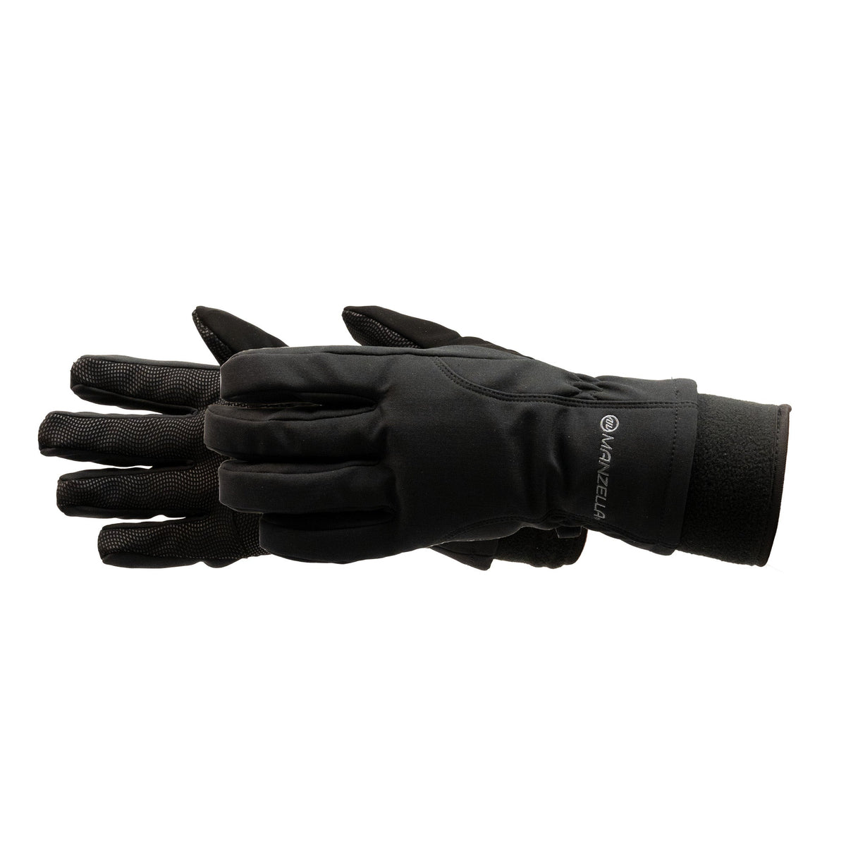 Black Women's Explorer Polartec Windbloc Sport Gloves by Manzella, showing the insulating fabric and secure wrist cuff.
#color_black