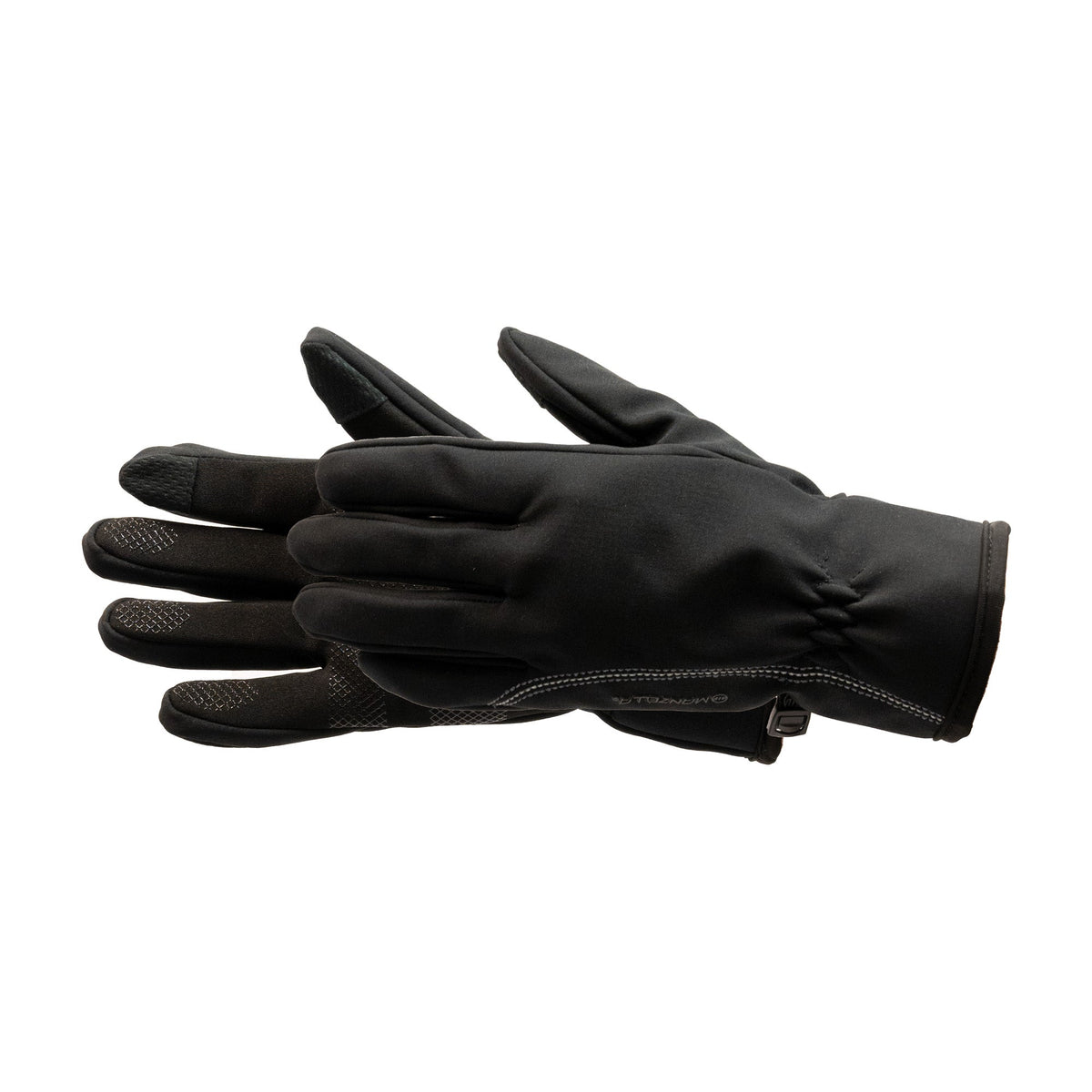 Women's Manzella Winderer Polartec Windbloc sport gloves in black with durable, windproof fleece for cold weather activities.