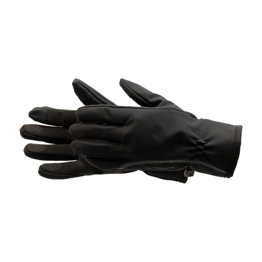 Women's Manzella Winderer Polartec Windbloc sport gloves in black with durable, windproof fleece for cold weather activities.