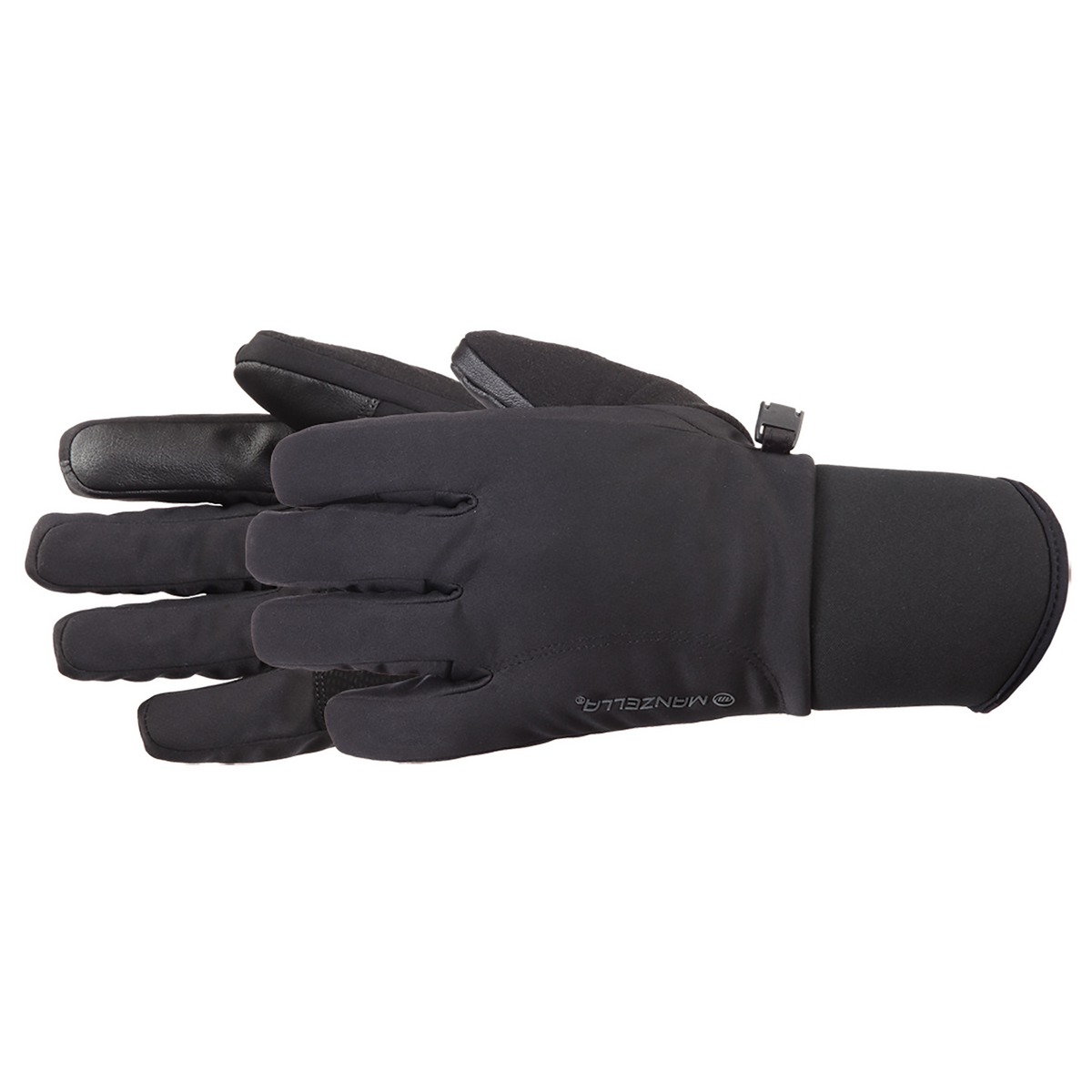 Manzella Women's All Elements 4.0 TouchTip waterproof sport glove in black, showing sleek design and touchscreen-friendly 
fingertips. 
#color_black