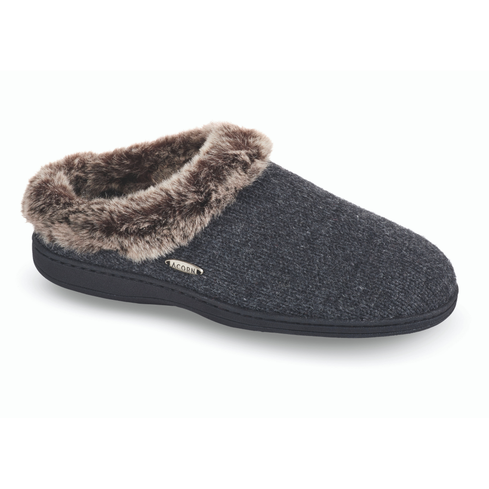 Acorn Women's Faux Fur Chinchilla Rag Charcoal Angle View#color_dark-charcoal-heathered