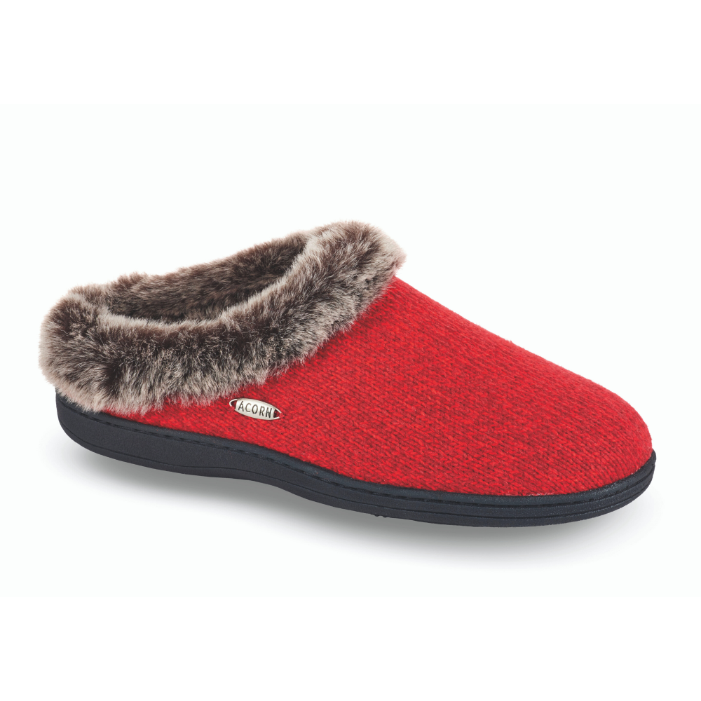Acorn Women's Faux Fur Chinchilla Rag Slipper in Red Angle View#color_red